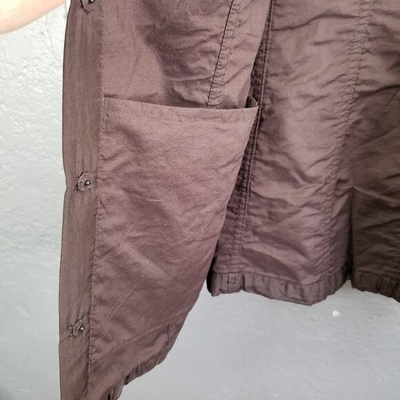 Eileen Fisher Seamed Jacket Medium Silk Blend Crinkle Clove Brown Snap Front NEW - Picture 8 of 16
